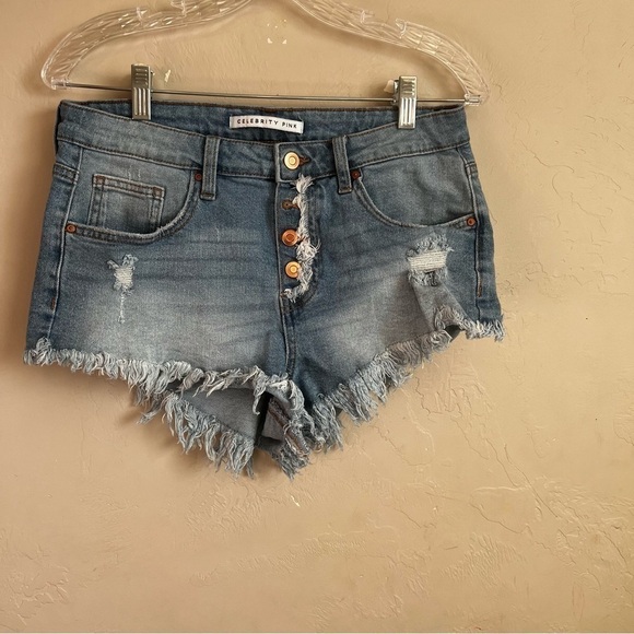 Celebrity Pink Exposed Button Fly Denim Shorts - Picture 3 of 7